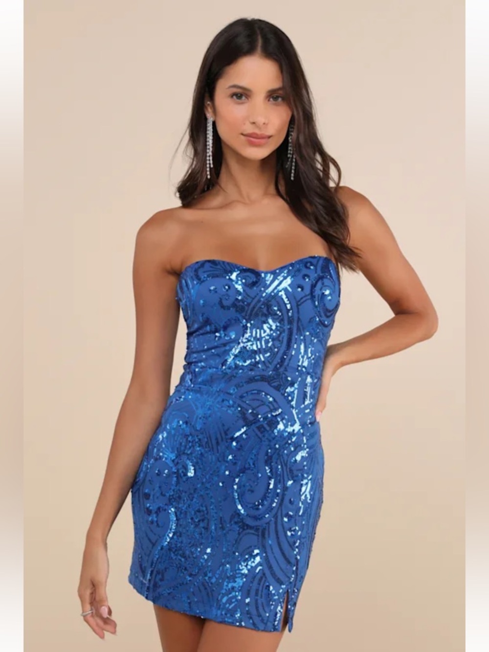 Lulus Glamorous Intrigue Royal Blue Sequin Strapless Mini Dress S NWT